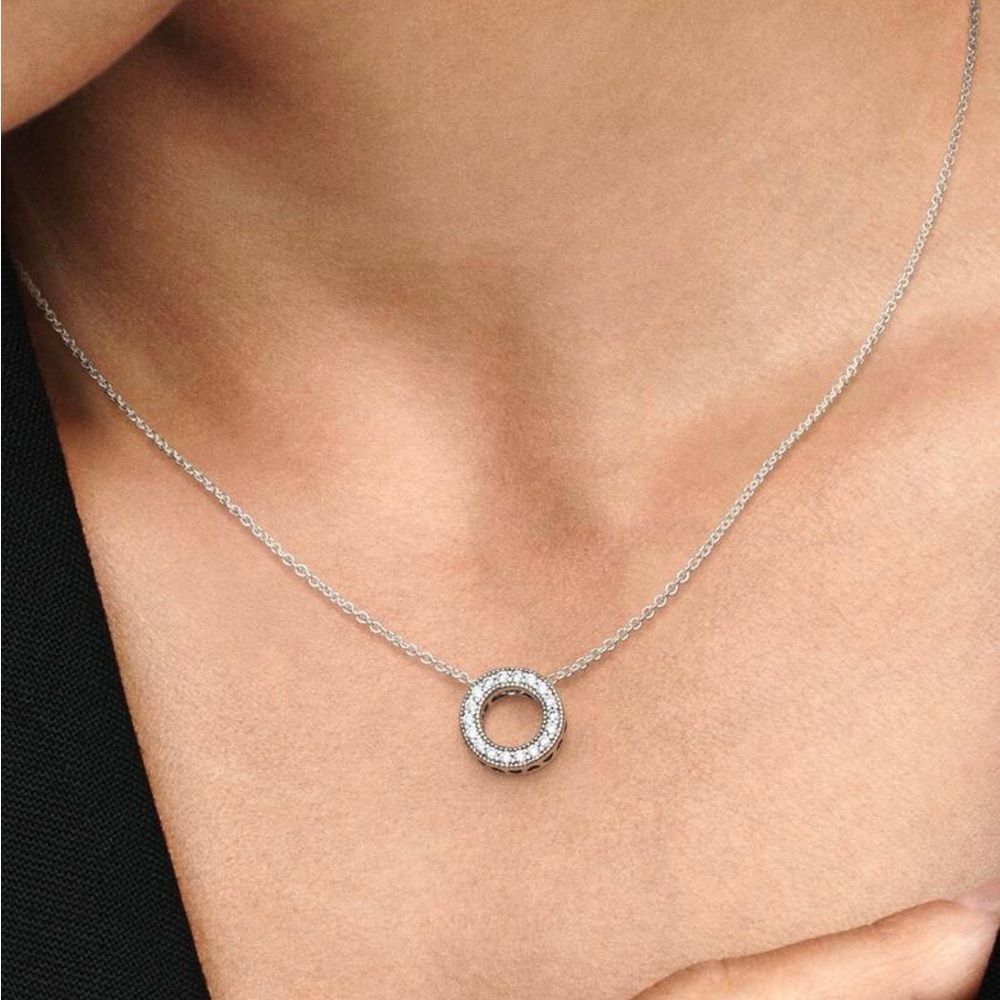 Pandora Signature Reversible Pavé & Logo Circle Necklace